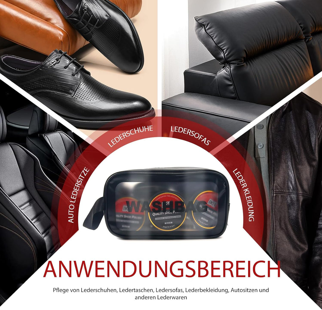IKI 10tlg Schuhcreme & Pflegeset – Schuhputzset mit Schwarz Schuhcreme Pferdehaar Bürsten Für Leder