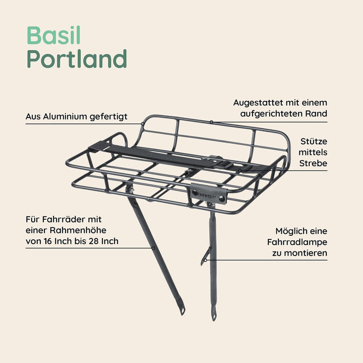 Basil Unisex – Erwachsene Portland Vorderradgepäckträger, Matt Black, One Size Single, Single