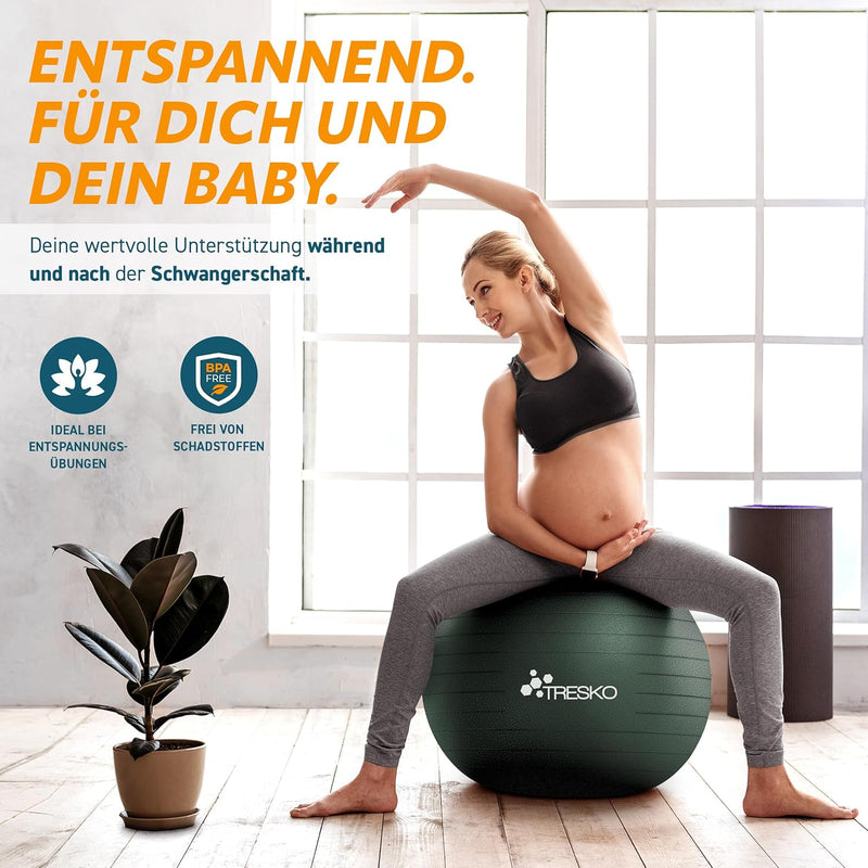 TRESKO® Gymnastikball BPA-Frei inkl. Luftpumpe | Ball für Fitness, Yoga, Gymnastik, Schwangerschaft,