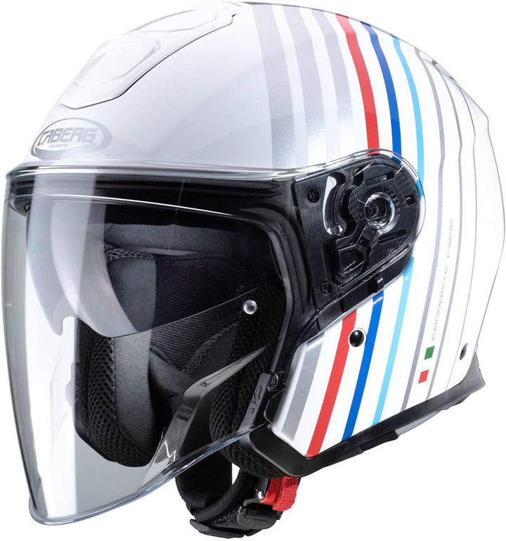 Caberg Unisex FLYON BAKARI Motorradhelm, Weiss/Silber/BMW Farben, S