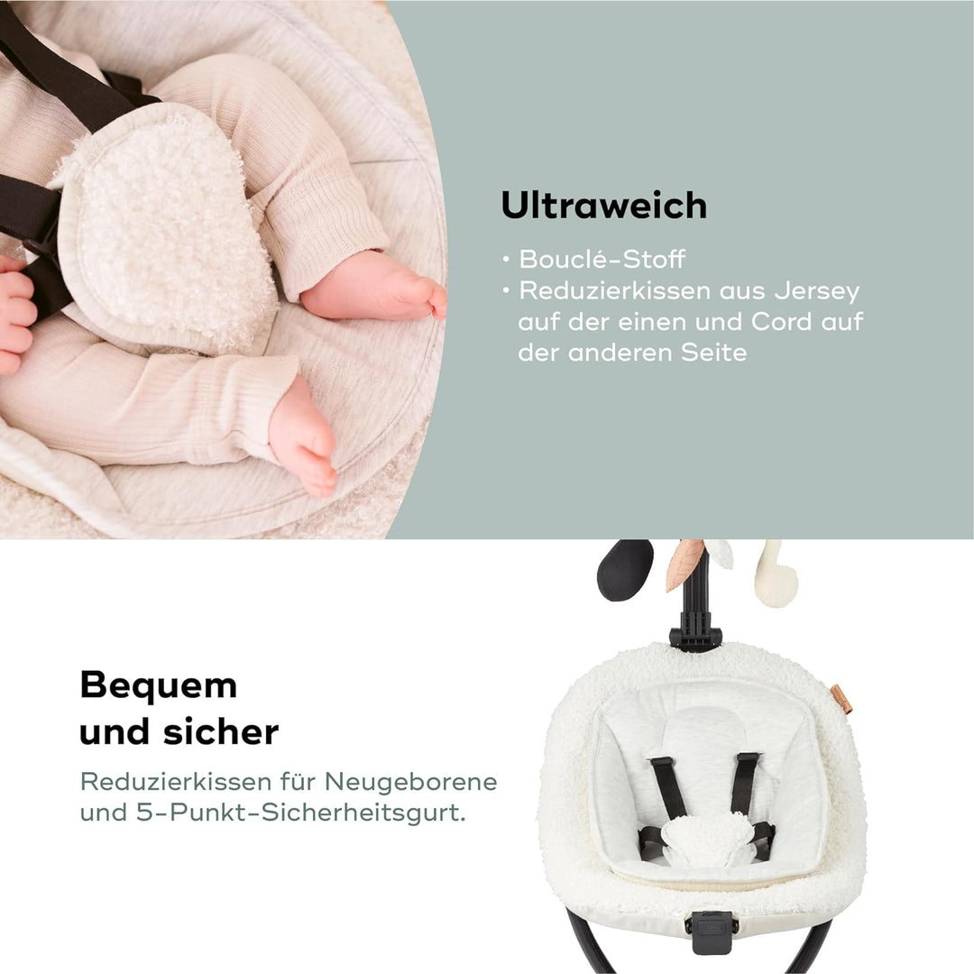 Babymoov Babyschaukel Swoon Evolution Curl White - elektrische Babywippe mit 8 Schaukelbewegungen, 3