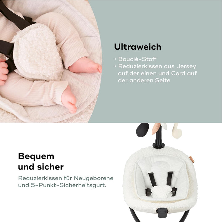 Babymoov Babyschaukel Swoon Evolution Curl White - elektrische Babywippe mit 8 Schaukelbewegungen, 3
