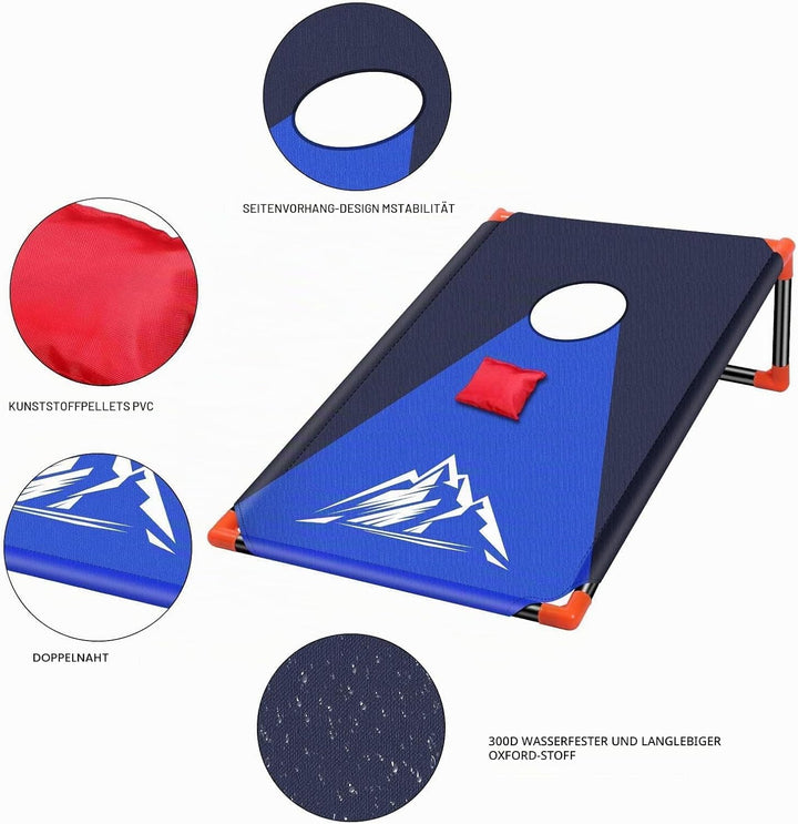 Tragbares Cornhole Game, Maislochwurf-Set mit PVC-Rahmen, 8 Sitzsäcke und Tragetasche für Hinterhof,