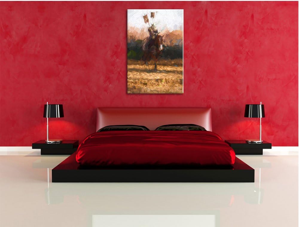 Pixxprint Samurai Krieger auf einem Pferd Kunst Pinsel Effekt, Format: 100x70 auf Leinwand, 100x70