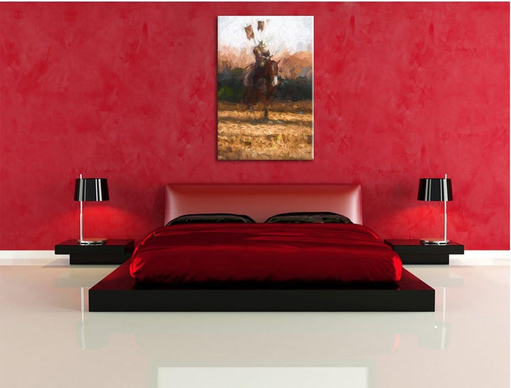 Pixxprint Samurai Krieger auf einem Pferd Kunst Pinsel Effekt, Format: 100x70 auf Leinwand, 100x70