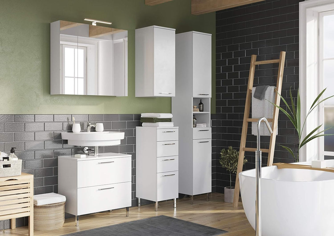Germania Unterschrank 8297-84 GW-Arvada, in weiss, mit Vier Schubkästen, 30x86x35 cm (BxHxT) Untersc