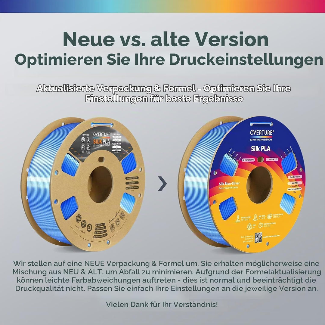 OVERTURE Dual Color Silk PLA Filament 1.75mm, 1kg 3D Drucker Filament Seide PLA, Massgenauigkeit +/-