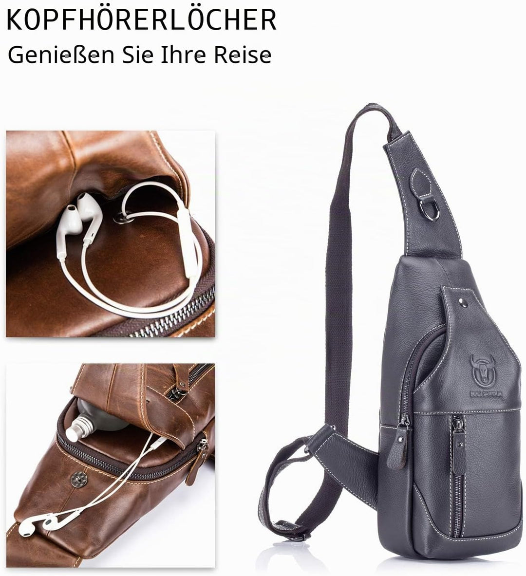 FANDARE Sling Bag Leder Brusttasche Schultertasche Wasserresistent Tragetasche Herren Umhängetasche