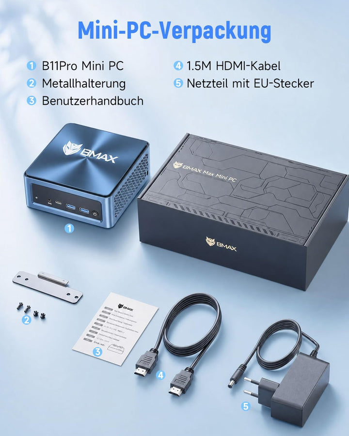BMAX Mini PC Intel Core Ultra 5 115U(bis zu 4,2GHz, 8C/10T), 16GB LPDDR5 & 512GB NVMe SSD(max 4TB),