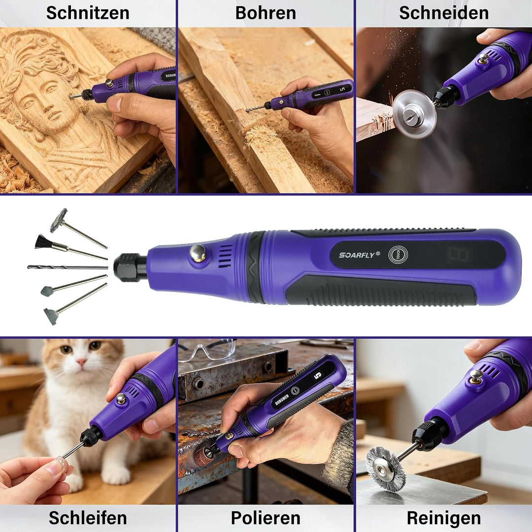 Mini Multifunktionswerkzeug Akku, 3.6V Rotationswerkzeug Set mit Touch Schalter, 5 Geschwindigkeiten