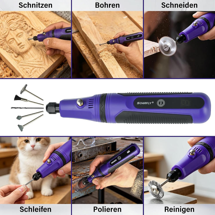 Mini Multifunktionswerkzeug Akku, 3.6V Rotationswerkzeug Set mit Touch Schalter, 5 Geschwindigkeiten