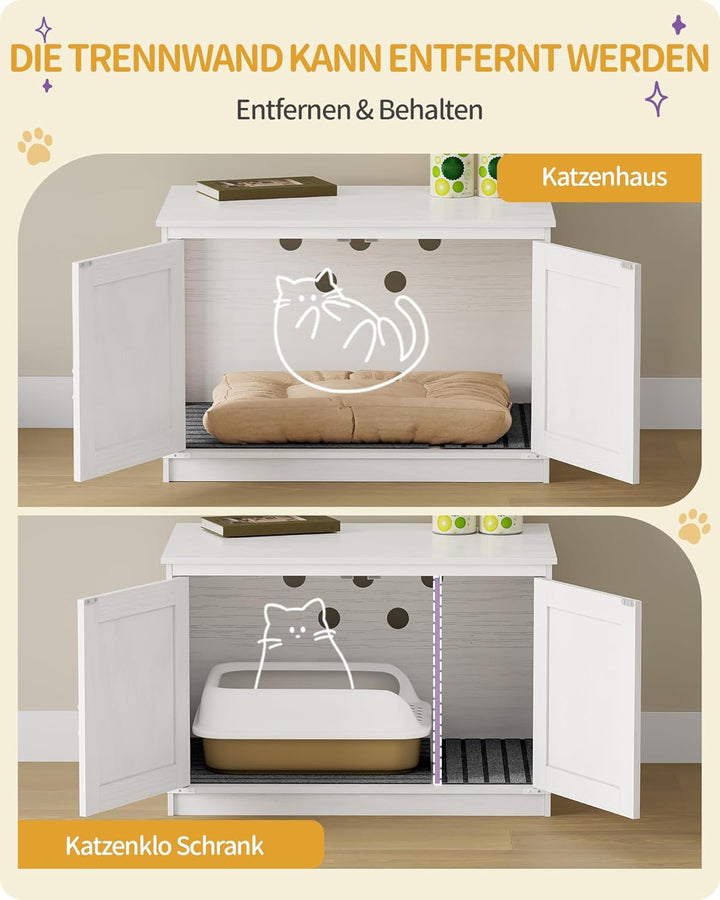 Hzuaneri Katzenklo Schrank, Katzenschrank, Katzentoilette mit Herausnehmbarer Trennwand, Katzenhaus,