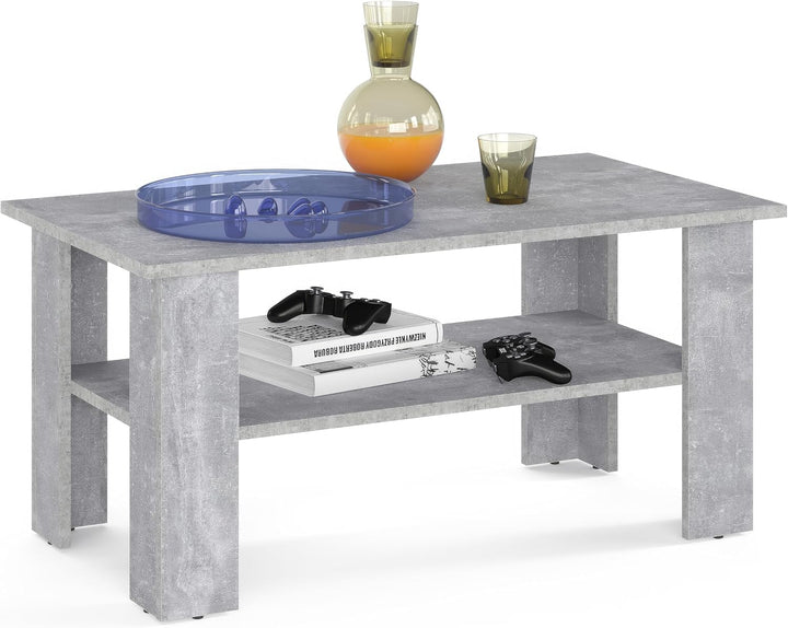 KOMTO Couchtisch Beton Vienna - Wohnzimmertisch Modern Couchtisch Holz 90 x 50 x 43 cm Tisch Wohnzim