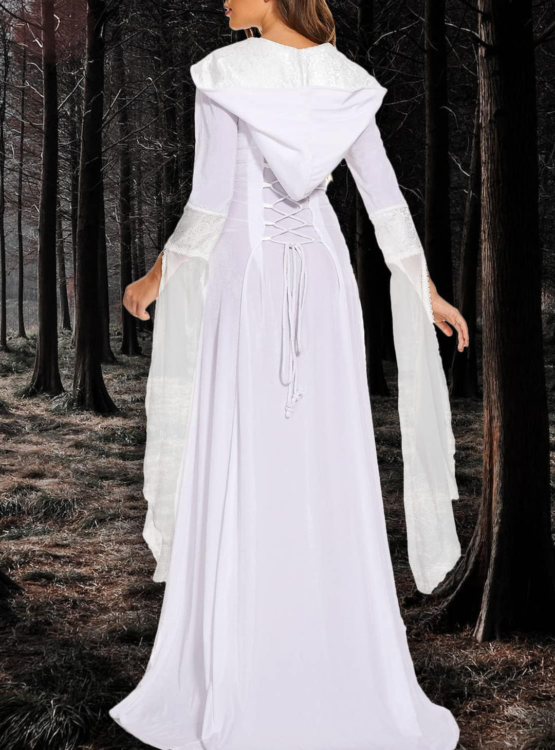 Halloween Kostüm Damen, Mittelalter Renaissance Gothic Kleid mit Kapuze Kleidung Viktorianischen Kar