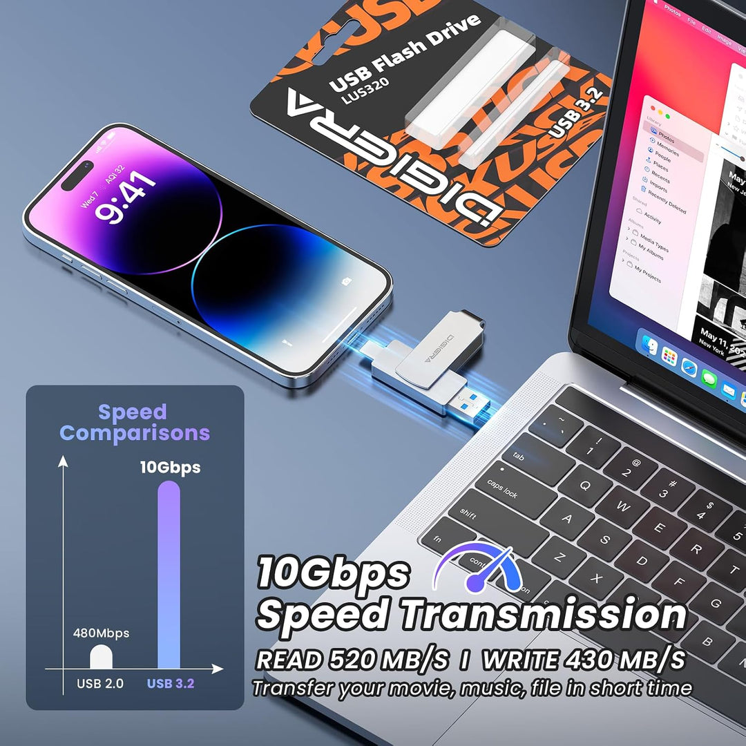DIGIERA 128 GB 2-in-1-USB-A- und USB-C-Stick, USB 3.2 Gen 1-Stick, 520 MB/s Lese- und 430 MB/s Schre