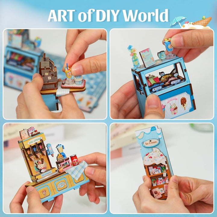 CUTEBEE Book Nook Kit - Holz Miniatur Haus Bausatz Eiscreme-Thema Stil - DIY Bastelset Minihaus für