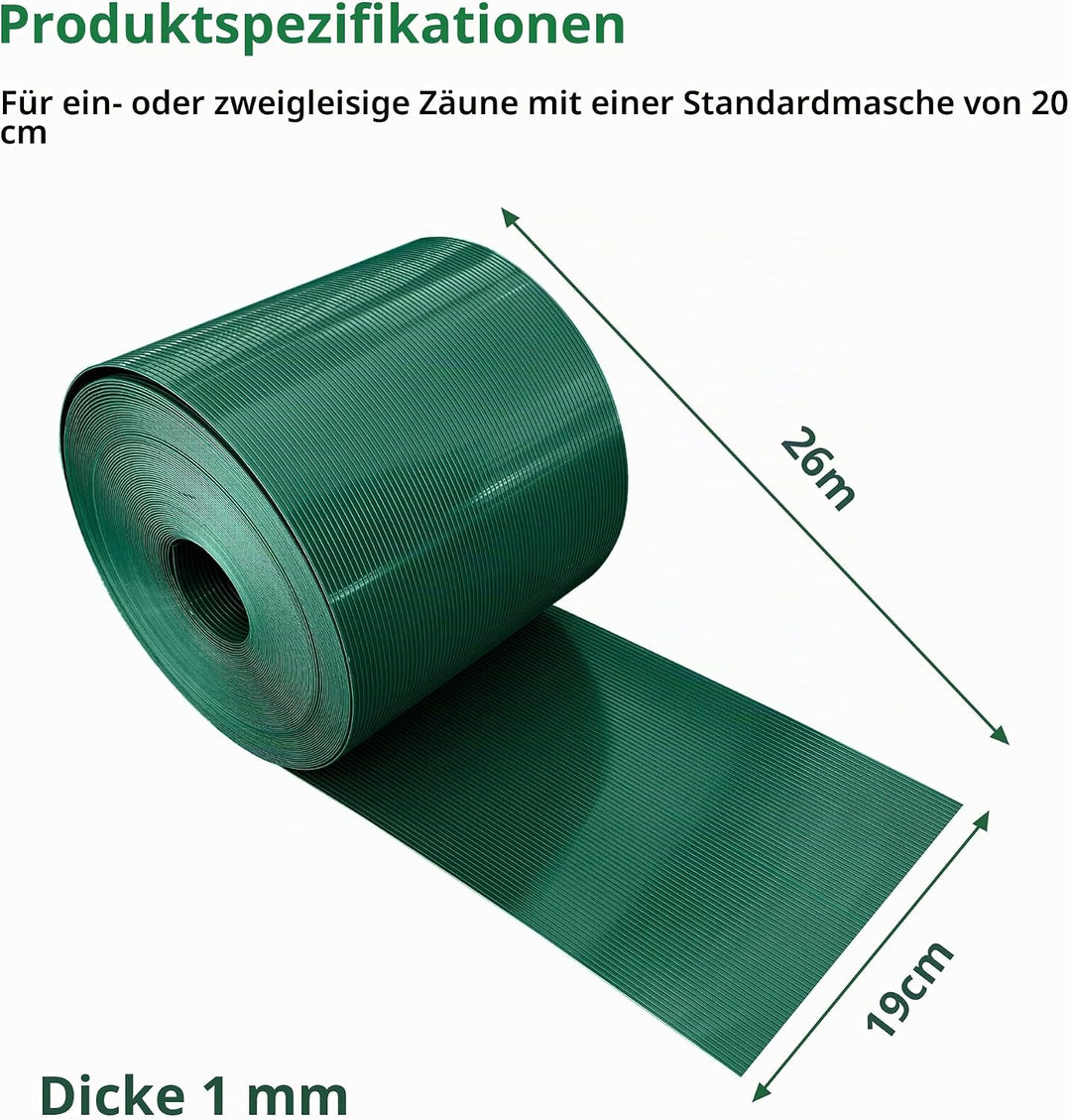 Sichtschutzstreifen für Doppelstabmatten, 26 m x 19 cm, RAL 6005 Grün, PP Premium sichtschutz zaun,