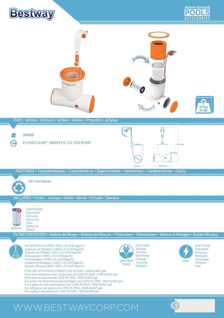 Bestway Flowclear™ Skimatic™ 2-in-1 Einhängeskimmer/Filterpumpen-Kombination 3.974 l/h
