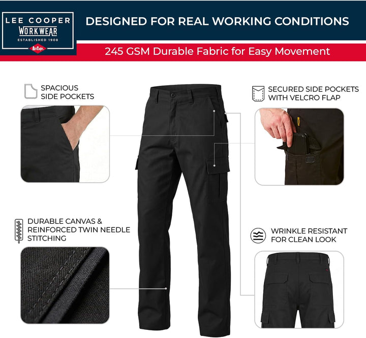 Lee Cooper Herren LCPNT205 robuste und pflegeleichte Arbeitshose mit mehreren Taschen Schwarz 34W /