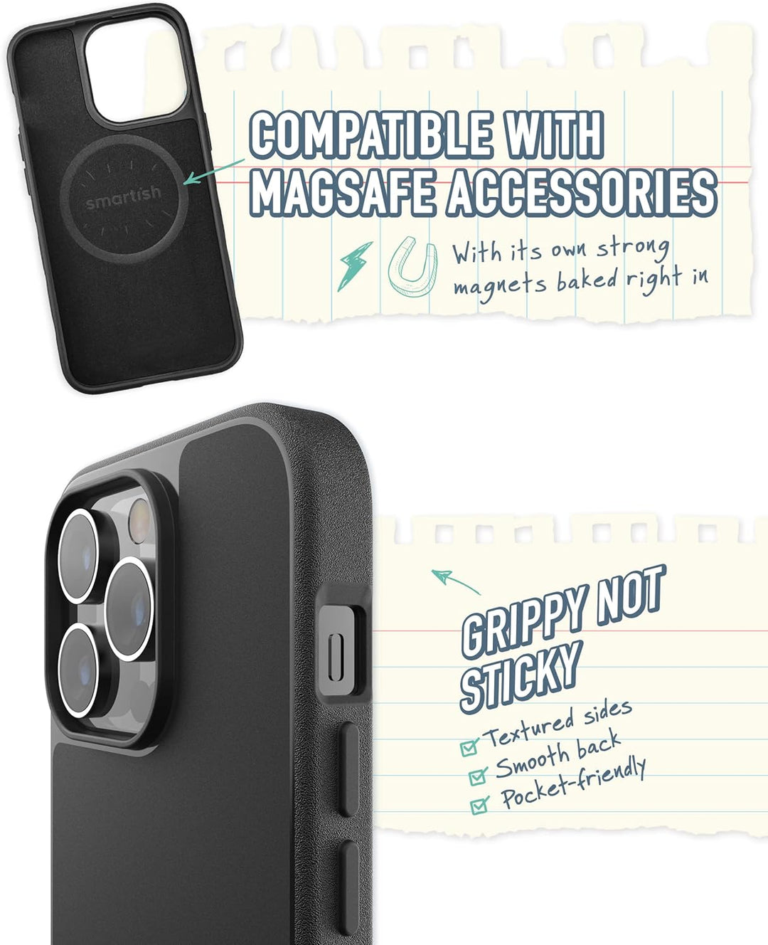 Smartish iPhone 14 Pro Slim Case – Gripmunk kompatibel mit MagSafe [leicht + schützend] Dünne Griffa