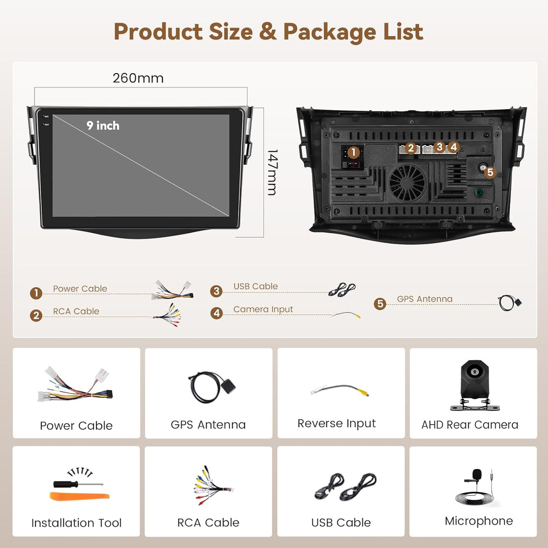 Hikity Android 15 4+64G Autoradio für Toyota RAV4 2007-2011 mit 9 Zoll Incell Touchscreen, Autoradio