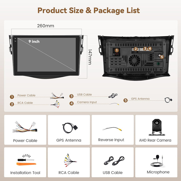 Hikity Android 15 4+64G Autoradio für Toyota RAV4 2007-2011 mit 9 Zoll Incell Touchscreen, Autoradio