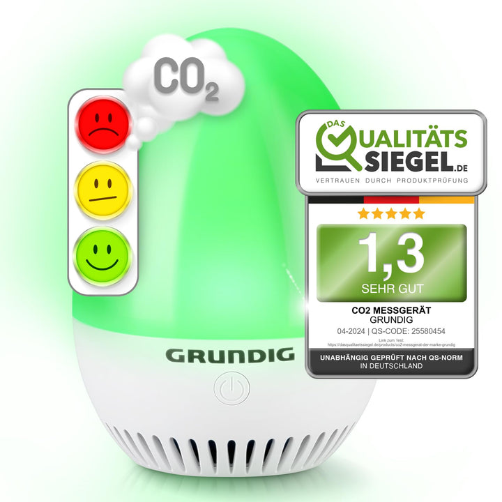 GRUNDIG CO2 Messgerät Ampel - Kalibrierungsautomatik, Akku Betrieb, Signal für Stosslüften - mobiles