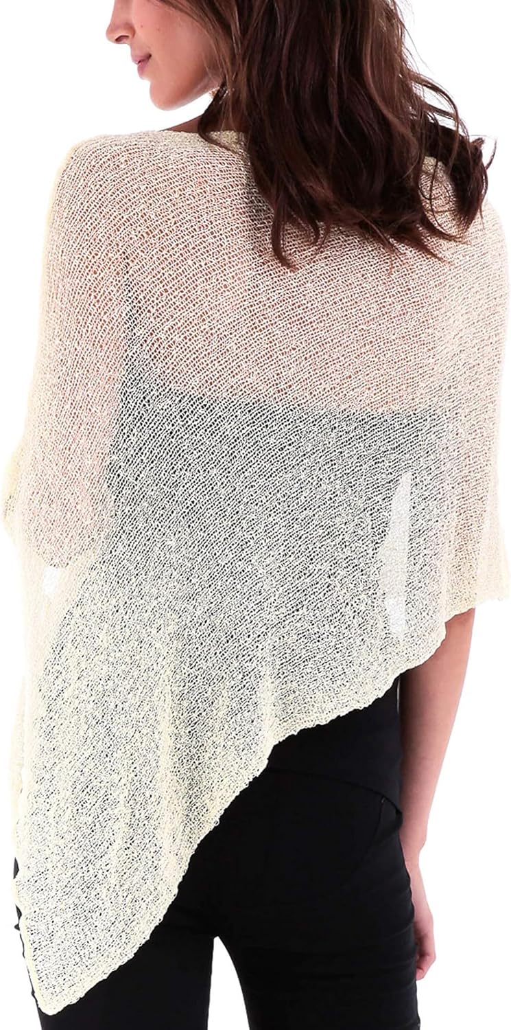 SHU-SHI - Damen Poncho-Top - transparent - leichtes Strickmaterial Cremiges Gelb, Cremiges Gelb