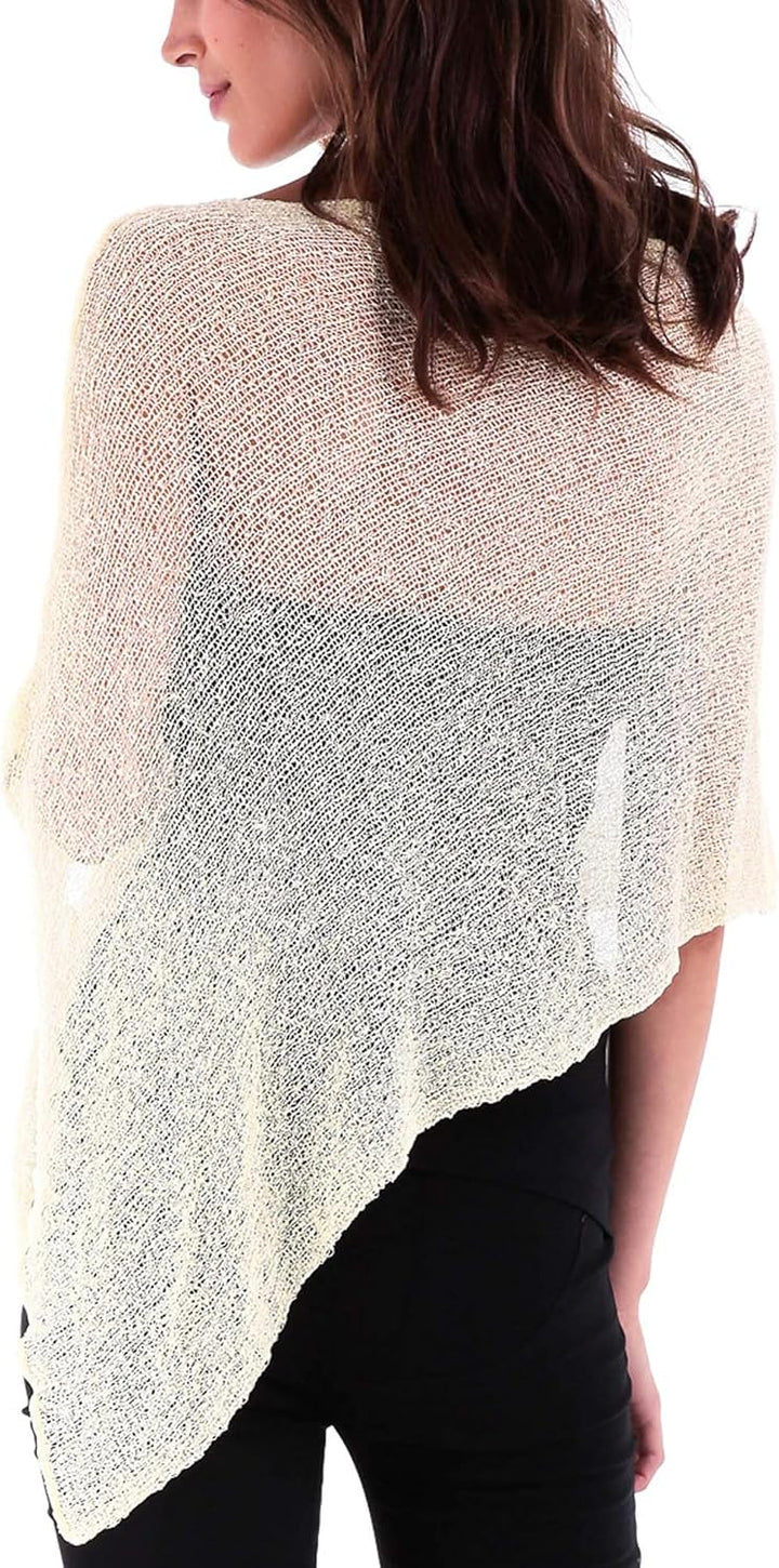 SHU-SHI - Damen Poncho-Top - transparent - leichtes Strickmaterial Cremiges Gelb, Cremiges Gelb