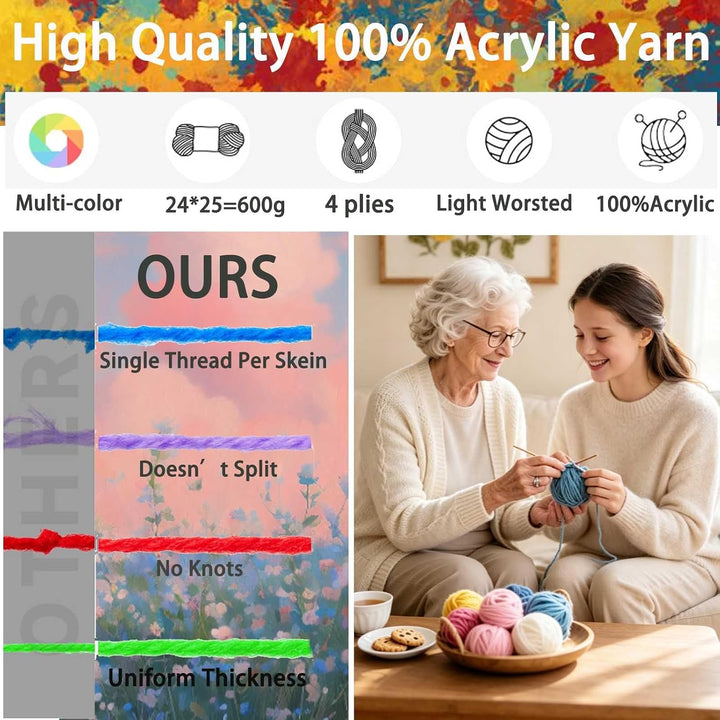 Häkelwolle Set,112pcs Häkelset für Anfänger mit 24*25g Häkelgarn,Ergonomische Häkelnadeln Stricknade