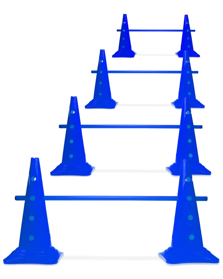 Kombi Kegel-Hürde 50 mit Stangen 100 cm – 4er Set – Parcours-Hindernis für Agility Training – Sprung