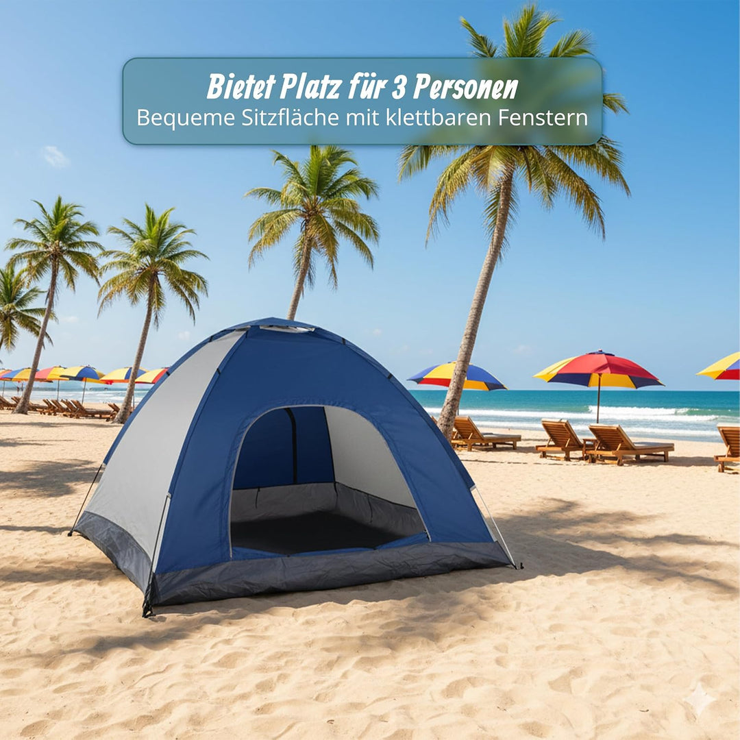 Relaxdays Pop Up Zelt Strand, Wurfzelt, 2-3 Personen, kleines Packma , UV Schutz 50+, HxBxT: 135 x 2