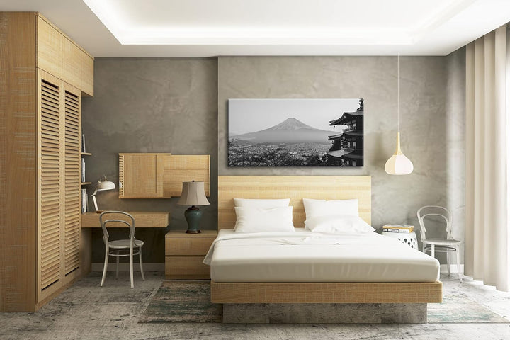 der mit Schnee bedeckte Fuji Berg aus Japan Panorama 80x40 cm Effekt: Schwarz/Weiss als Leinwandbild