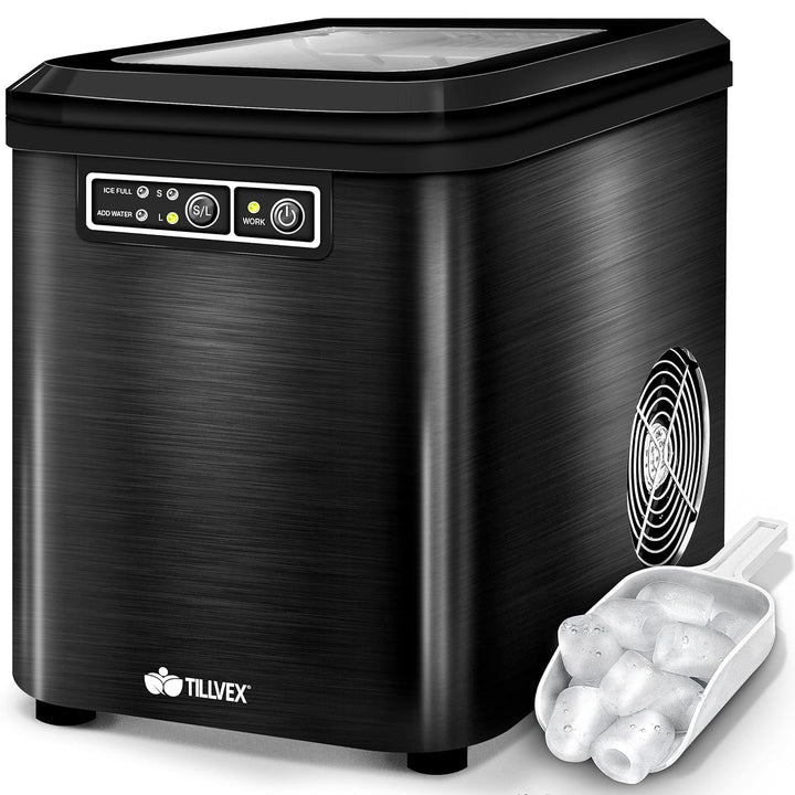 tillvex Eiswürfelmaschine Edelstahl 12 kg - 24 h | Eiswürfelbereiter 2,2 Liter Wassertank | Ice-Make