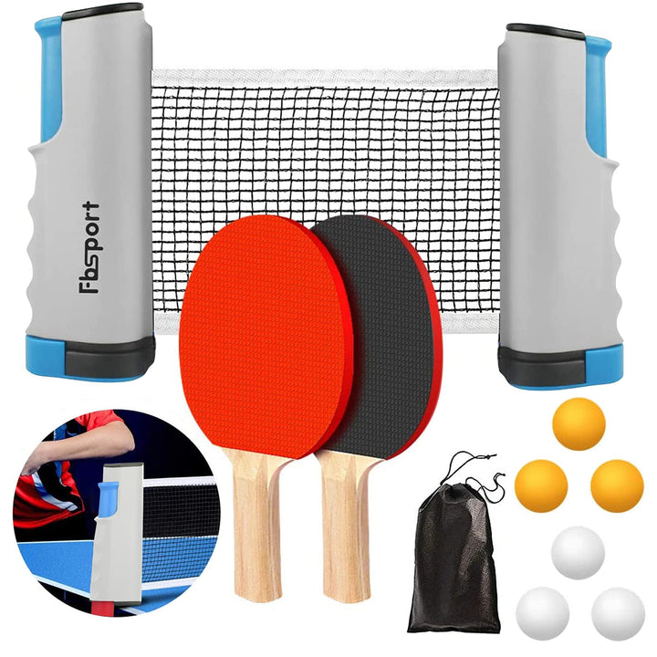 FBSPORT Tischtennis Set Profi, 2 Tischtennisschläger + Einziehbarem Netz + 6 Tischtennis-Bälle + 1 T
