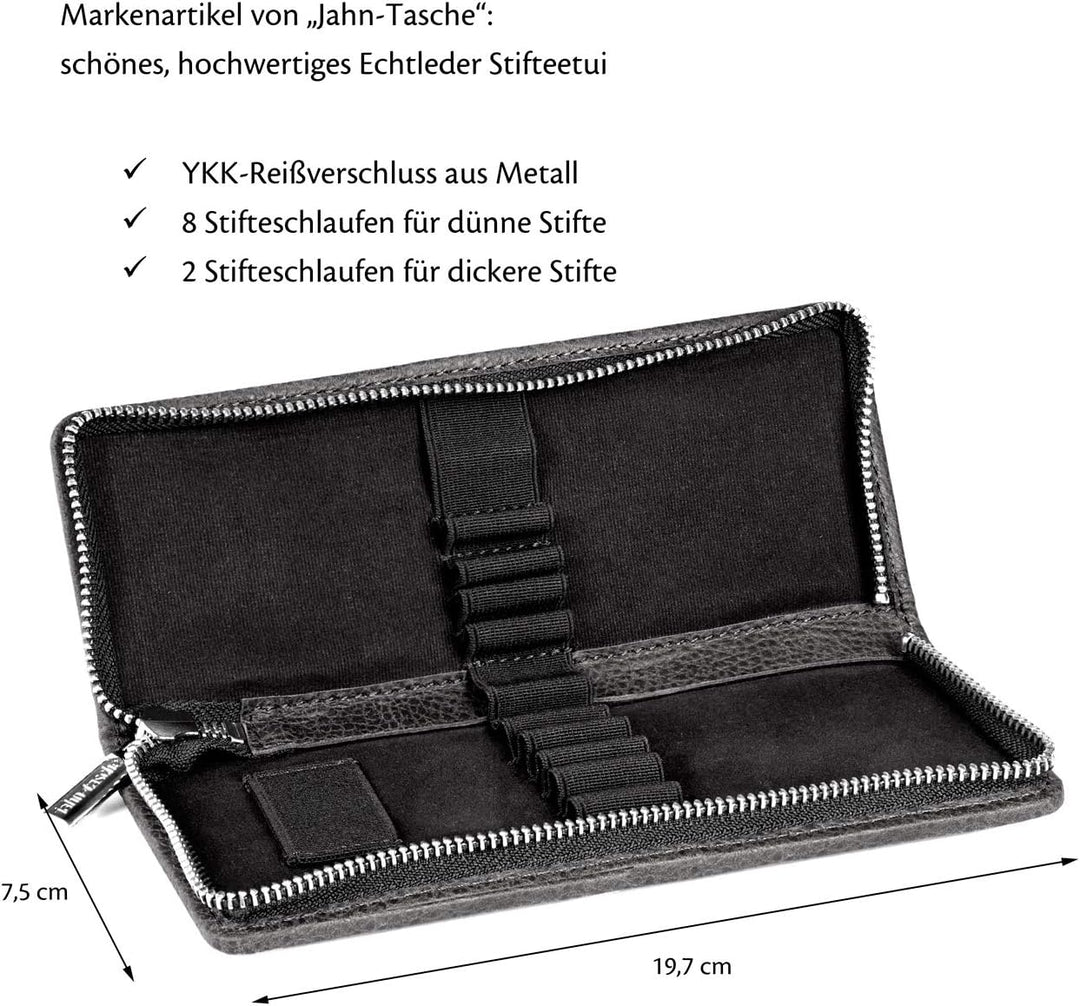 Jahn-Tasche Exklusives Federmäppchen Stifte-Etui, Grösse M, aus Büffel-Leder, Schwarz, 012, Schwarz