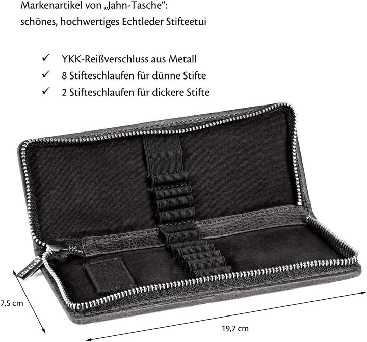 Jahn-Tasche Exklusives Federmäppchen Stifte-Etui, Grösse M, aus Büffel-Leder, Schwarz, 012, Schwarz