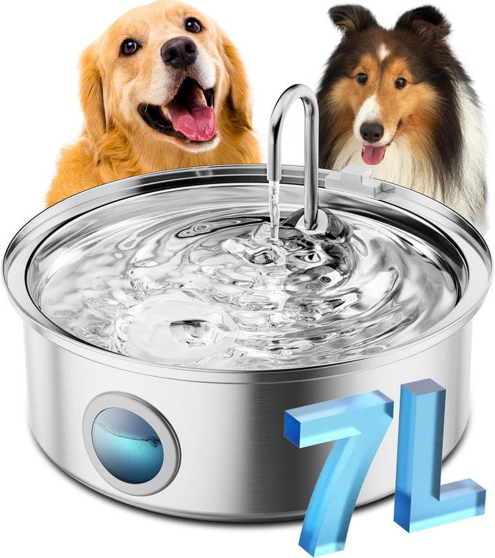 oneisall 7L Trinkbrunnen für Hunde, Katzenbrunnen für Katzen, Edelstahl Hundebrunnen mit LED-Licht,