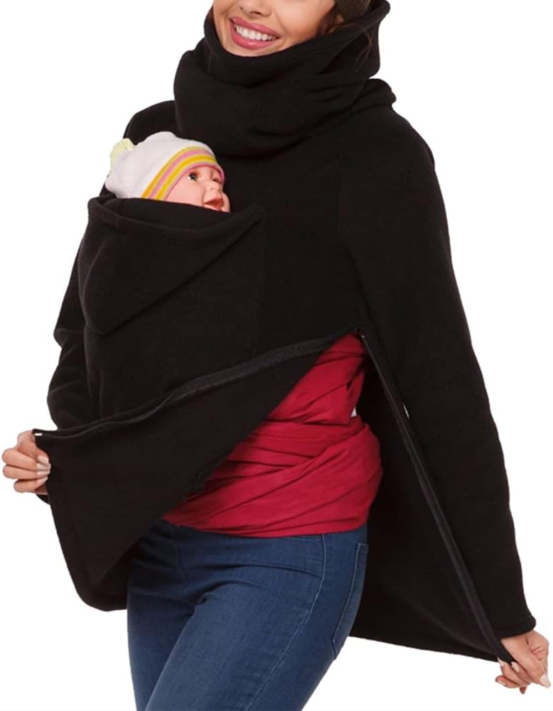 Tragejacke für Mama und Baby 3 in 1 Damen Langarm Kapuze Känguru Umstandsjacke Warm Tragepullover mi