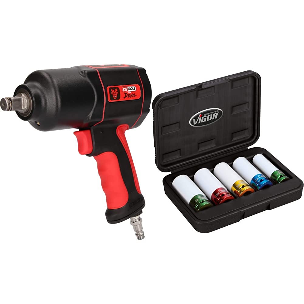 KS Tools 515.1200 THE DEVIL Hochleistungs-Druckluft-Schlagschrauber, Schwaz/Rot, 1/2 Zoll &amp; Vigor Sc
