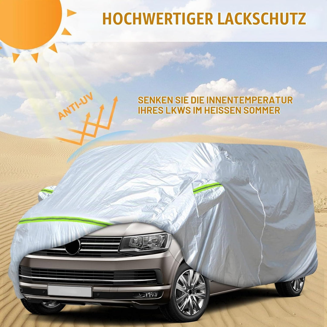Autoabdeckung Wasserdicht Passend für VW T5 T6 SWB Transporter, Silber Vollgarage Autoplane mit Reis