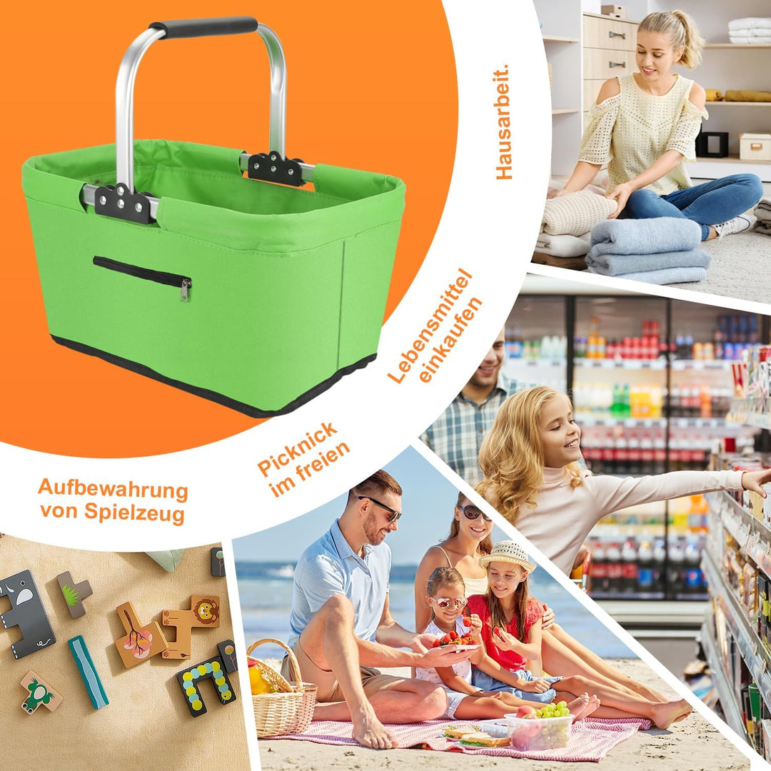 Einkaufskorb Faltbar 25L,Einkaufskorb Klein Mit Gepolsterte Griffe Und ReissVerschlusstasche,Einkauf