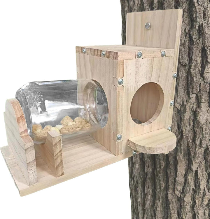 Eichhörnchen Futterhaus Zum Hängen, Aus Holz, Wetterfest, Garten Futterstation, 22x11x21cm.