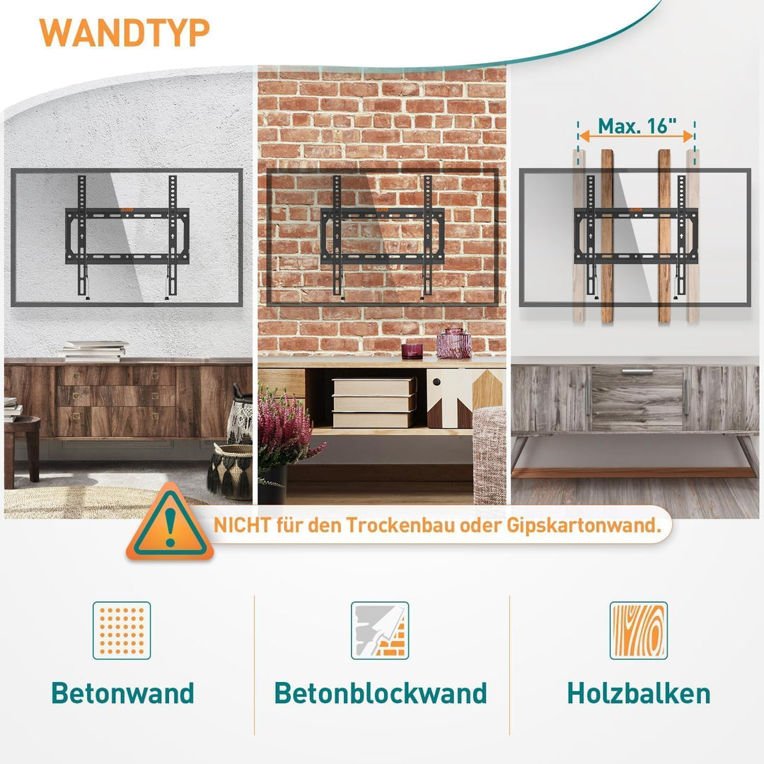 ELIVED Feste TV Wandhalterung für die meisten 26-60 Zoll Flach & Curved Fernseher, Ultra Slim TV Hal