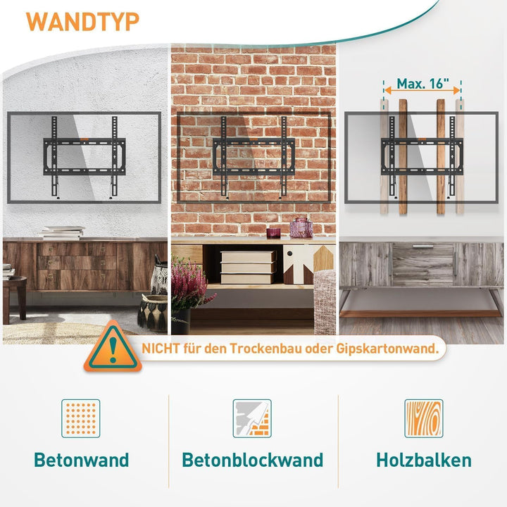 ELIVED Feste TV Wandhalterung für die meisten 26-60 Zoll Flach & Curved Fernseher, Ultra Slim TV Hal