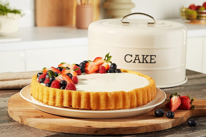 KitchenCraft Living Nostalgia Kuchendose, luftdichte Kuchendose / Kuchenkuppel, 28,5 x 18 cm, creme