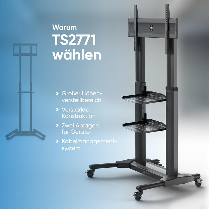 ONKRON TV Standfuss Fernseher aus Aluminium - TV Ständer rollbar & höhenverstellbar 40-80 Zoll LED P