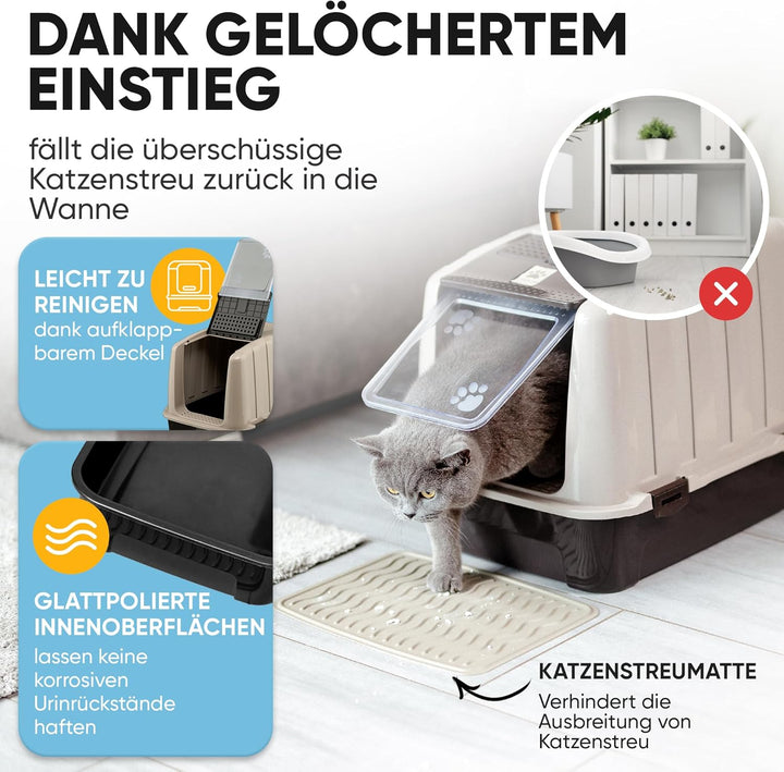 CROPLAS Katzenklo mit Deckel und Aktivkohlefilter + [ Katzenklo Matte ] + [ Katzenklo Schaufel ] - K
