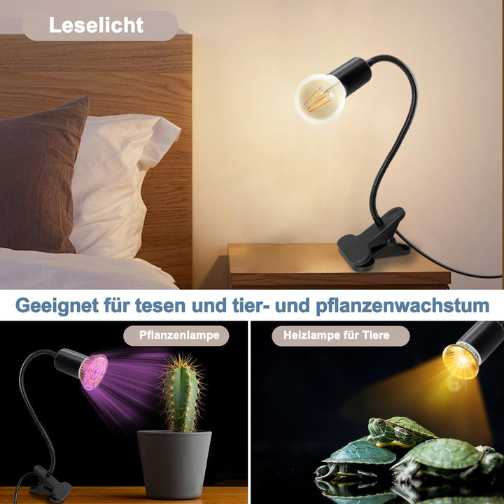 WPQIUZS E27 Klemmlampe mit Stecker 240CM Kabel Klemmleuchte Lampenfassung mit Schwanenhals und Schal