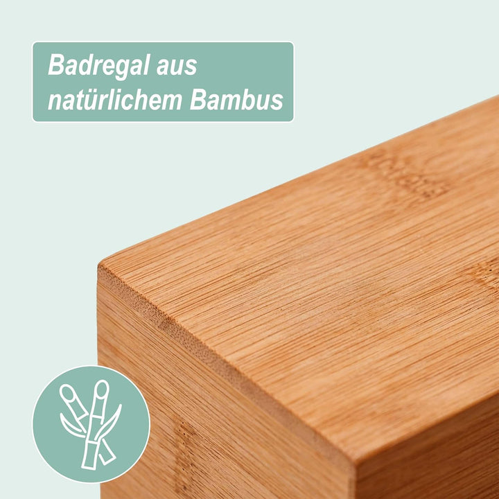 Relaxdays Badregal, mit 3 Ablagen, HxBxT: 70 x 26 x 17 cm, Standregal für Badezimmer &amp; Küche, Bambus